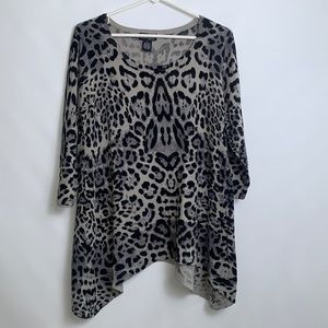 Questions asymmetrical animal print blouse